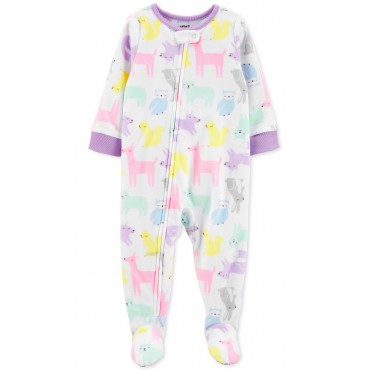 Carters - Girls White Critter Microfleece Onesie Pyjamas