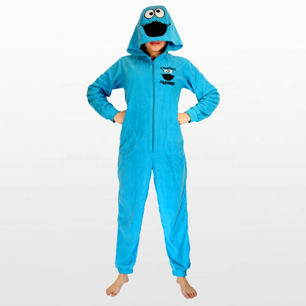 Buy Cookie Monster Hooded Footless Fleece Onesie Pajama | Practically ...